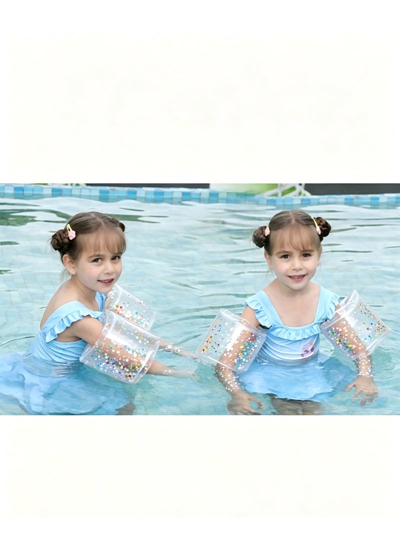 Clear Glitter Inflatable Arm Floaties, Adult & Kids Swim Arm Bands, Thick PVC Safety Flotation Sleeves - Image 3
