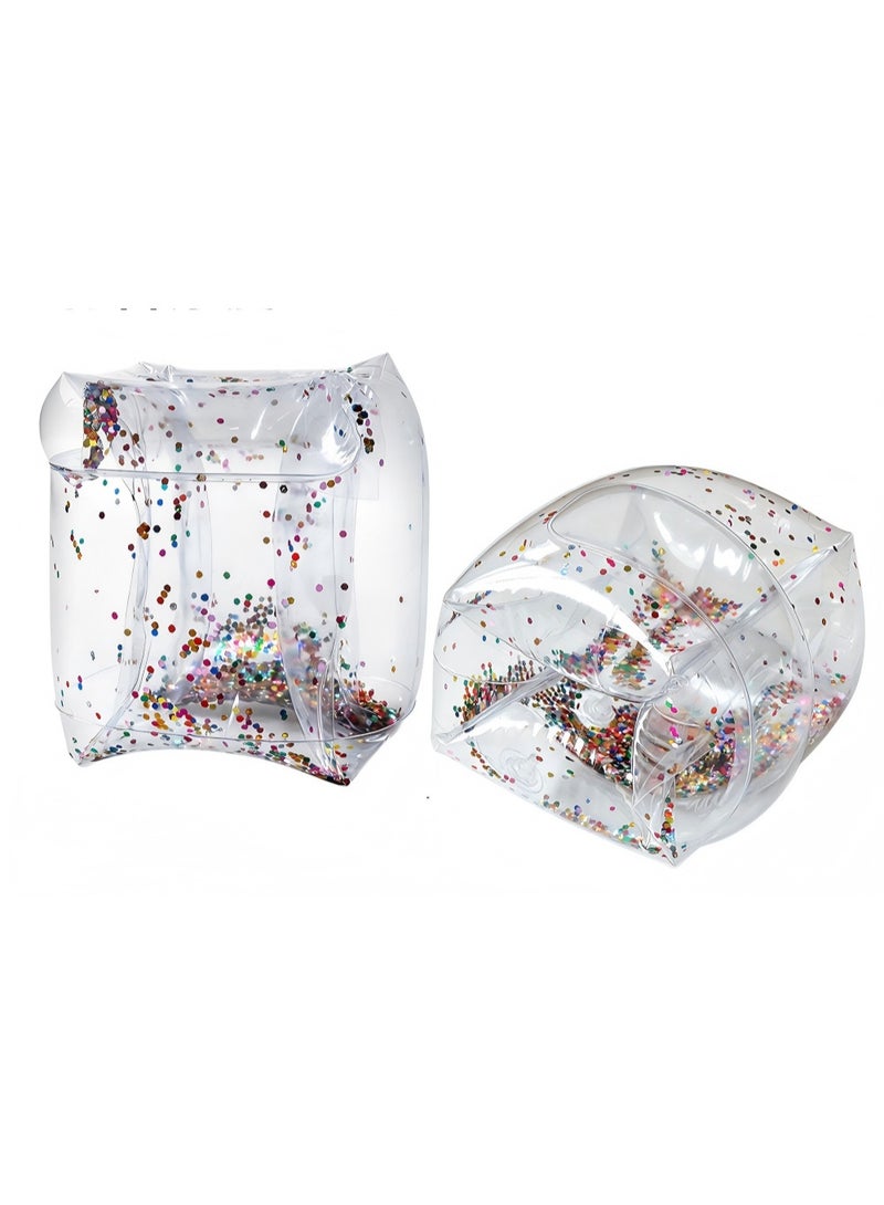 Clear Glitter Inflatable Arm Floaties, Adult & Kids Swim Arm Bands, Thick PVC Safety Flotation Sleeves - Image 2
