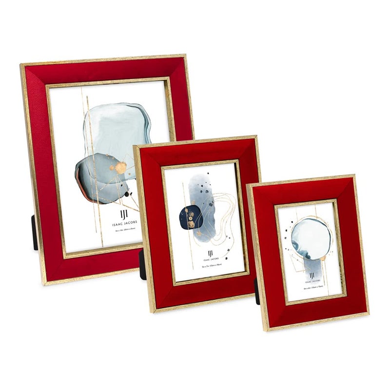 Isaac Jacobs Velvet Picture Frame with Metallic Gold Double Border  Photo Frame  Horizontal & Vertical  Made for Tabletop & Wall Display  for Home and Office (5x7  Red) - Image 5