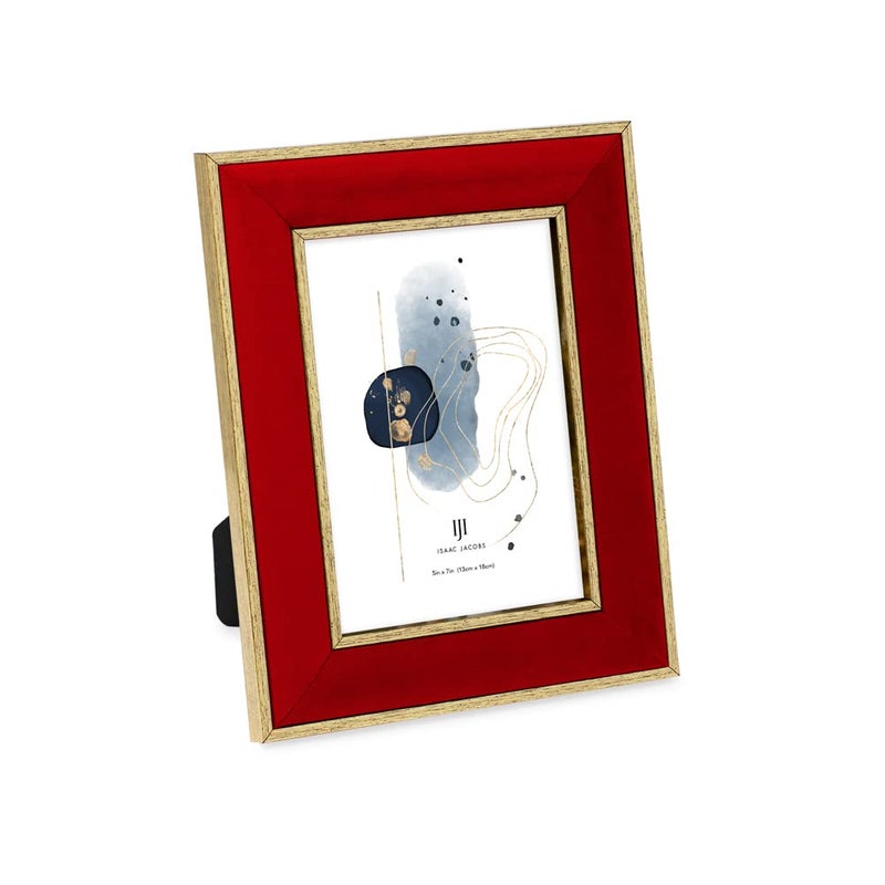 Isaac Jacobs Velvet Picture Frame with Metallic Gold Double Border  Photo Frame  Horizontal & Vertical  Made for Tabletop & Wall Display  for Home and Office (5x7  Red) - Image 1