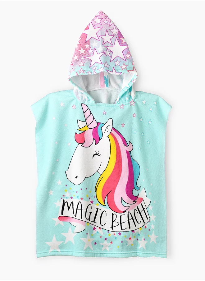 بيبي كلو Aqua Unicorn Hooded Kids Towel with Stars