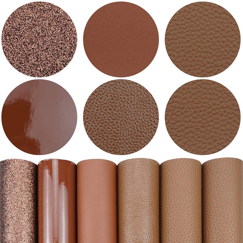 Litchi 6 Pack 8x12 Inch Faux Leather Sheets for Bow Earring Easy to Cut Vinyl Fabric for Cricut Durable Fade Resistant Leatherette Without Smell Coffee