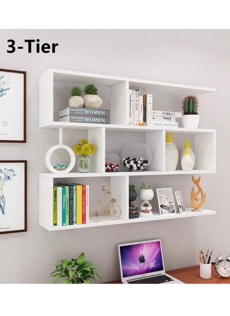 Kutis - 3-Tiers Desktop Bookcase Wall-Mounted Display Shelf Storage Rack White 80x20x66.4 Centimeter - Image 1