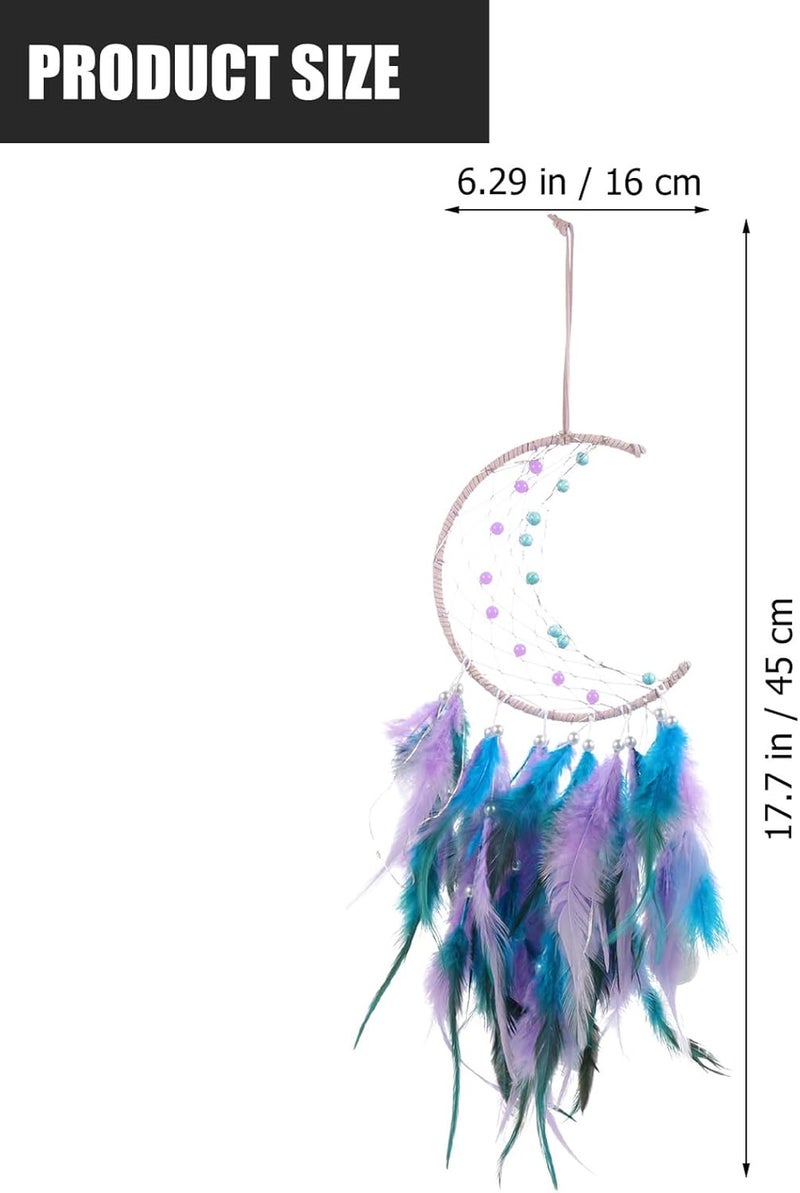 Homoyoyo Handmade Crescent Dream Catcher Wall Hanging with Purple LED Light, Teen Girl Bedroom Decor, Aesthetic Moon Design for Room Hanging Decoration - Image 2