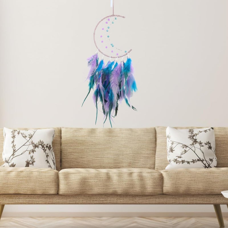 Homoyoyo Handmade Crescent Dream Catcher Wall Hanging with Purple LED Light, Teen Girl Bedroom Decor, Aesthetic Moon Design for Room Hanging Decoration - Image 5