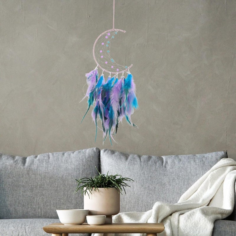 Homoyoyo Handmade Crescent Dream Catcher Wall Hanging with Purple LED Light, Teen Girl Bedroom Decor, Aesthetic Moon Design for Room Hanging Decoration - Image 4