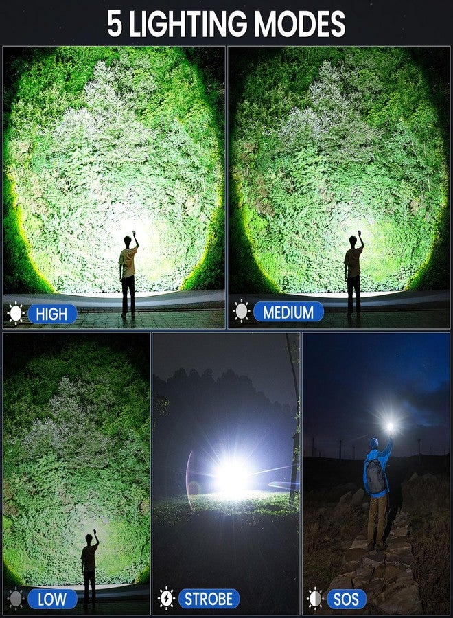 crazybrace Rechargeable Flashlights High Lumens, 99,000 Lumen Brightest Led Flashlight with 5 Modes & 15H Long Runtime, Powerful Waterproof Handheld Flash Light, Super Bright Flashlight for Home, Camping - Image 5