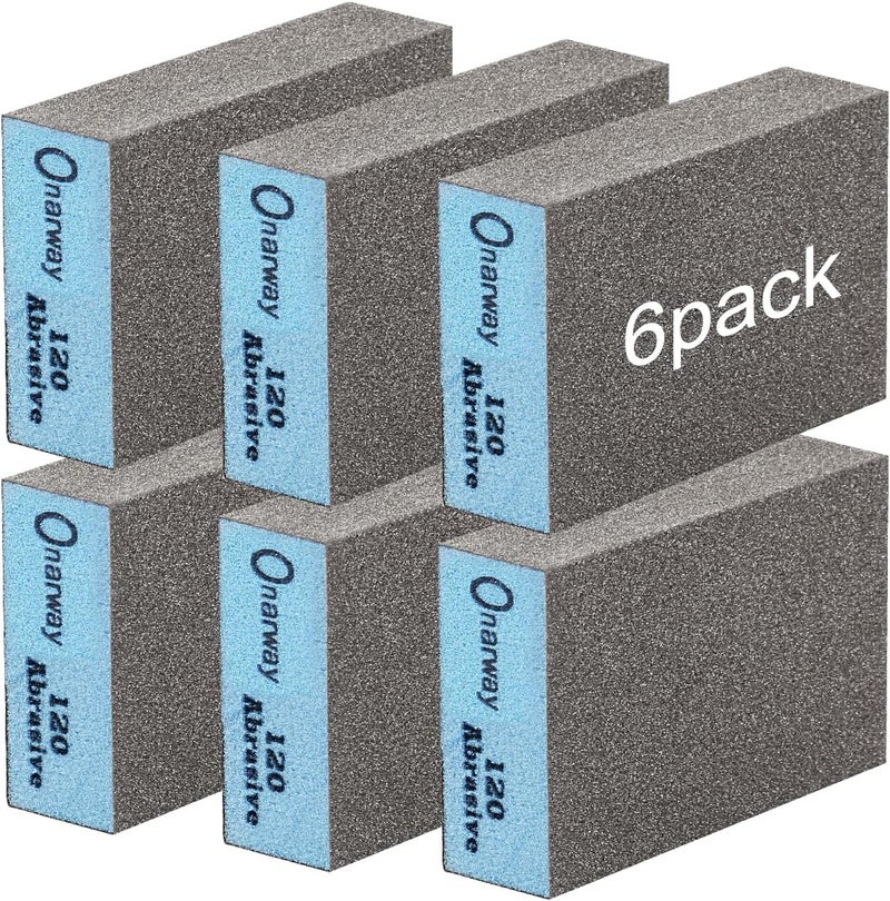 Onarway Sanding Blocks 6 Packs Wet and Dry Dual-use Sanding Sponges - Medium 120 Grits: Washable and Reusable for Wood Metal Wall Polish - Image 1