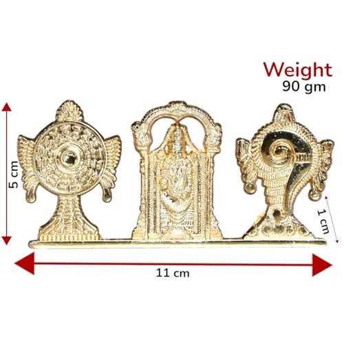 KridayKraft Tirupati Balaji Symbol Stand Shankh Chakra with Balaji Statue Gold Plating Antique Decorative for Car Dashboard Home & Office Table Showpiece Figurines,Religious Gift Idol, 5 x 1 Cm - Image 2