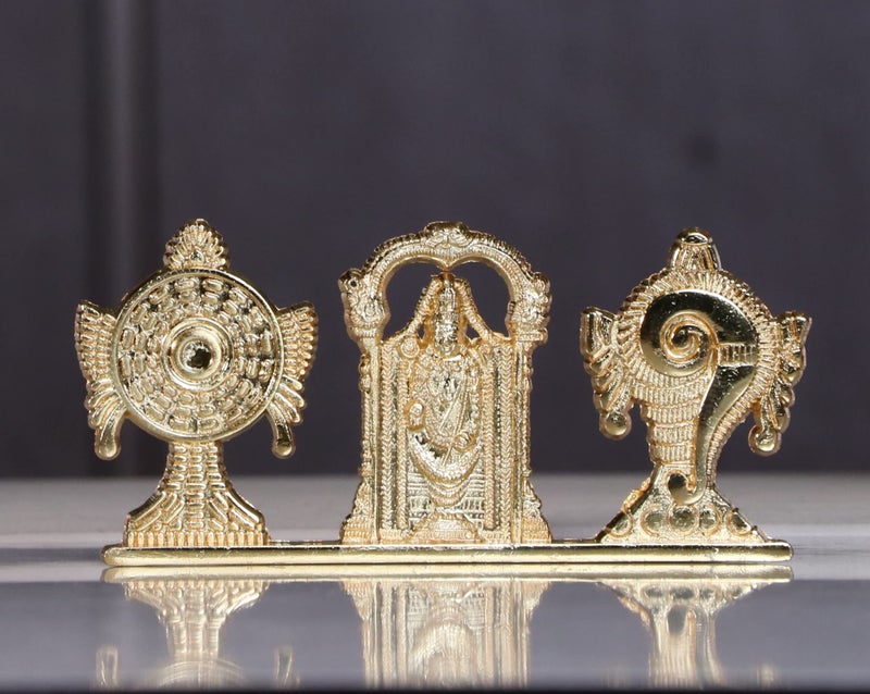 KridayKraft Tirupati Balaji Symbol Stand Shankh Chakra with Balaji Statue Gold Plating Antique Decorative for Car Dashboard Home & Office Table Showpiece Figurines,Religious Gift Idol, 5 x 1 Cm - Image 3