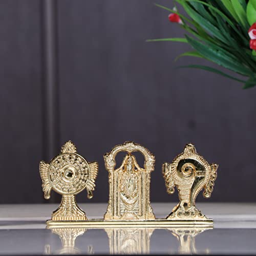 KridayKraft Tirupati Balaji Symbol Stand Shankh Chakra with Balaji Statue Gold Plating Antique Decorative for Car Dashboard Home & Office Table Showpiece Figurines,Religious Gift Idol, 5 x 1 Cm - Image 1