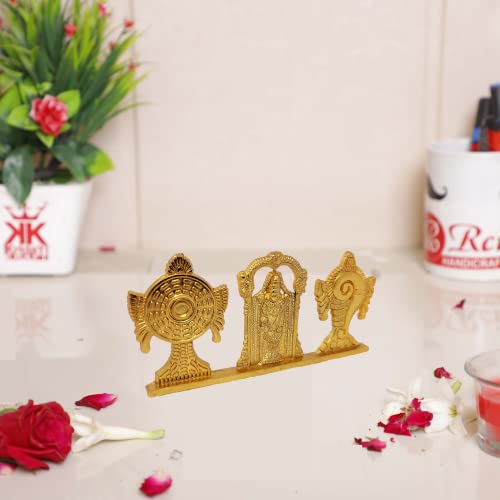 KridayKraft Tirupati Balaji Symbol Stand Shankh Chakra with Balaji Statue Gold Plating Antique Decorative for Car Dashboard Home & Office Table Showpiece Figurines,Religious Gift Idol, 5 x 1 Cm - Image 4