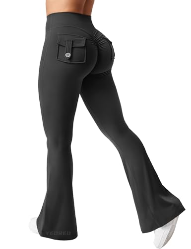 YEOREO CoreFlex Flare Leggings with Pockets for Women Scrunch Workout Leggings Butt Lifting Gym Yoga Pants Black - Image 1