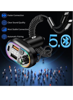 Y&D Bluetooth Car Adapter Supports Five Devices 5.0 FM Transmitter Radio Receiver Charging U Disk Hi-Fi Music 7 Color LED Compatible with iPhone for iPad and Samsung  - Image 5
