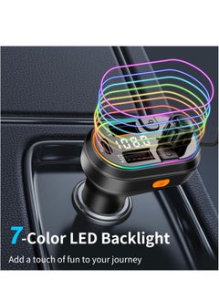 Y&D Bluetooth Car Adapter Supports Five Devices 5.0 FM Transmitter Radio Receiver Charging U Disk Hi-Fi Music 7 Color LED Compatible with iPhone for iPad and Samsung  - Image 4