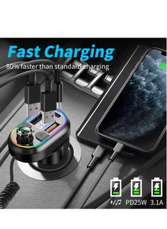 Y&D Bluetooth Car Adapter Supports Five Devices 5.0 FM Transmitter Radio Receiver Charging U Disk Hi-Fi Music 7 Color LED Compatible with iPhone for iPad and Samsung  - Image 3