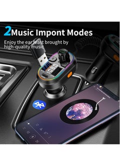 Y&D Bluetooth Car Adapter Supports Five Devices 5.0 FM Transmitter Radio Receiver Charging U Disk Hi-Fi Music 7 Color LED Compatible with iPhone for iPad and Samsung  - Image 2