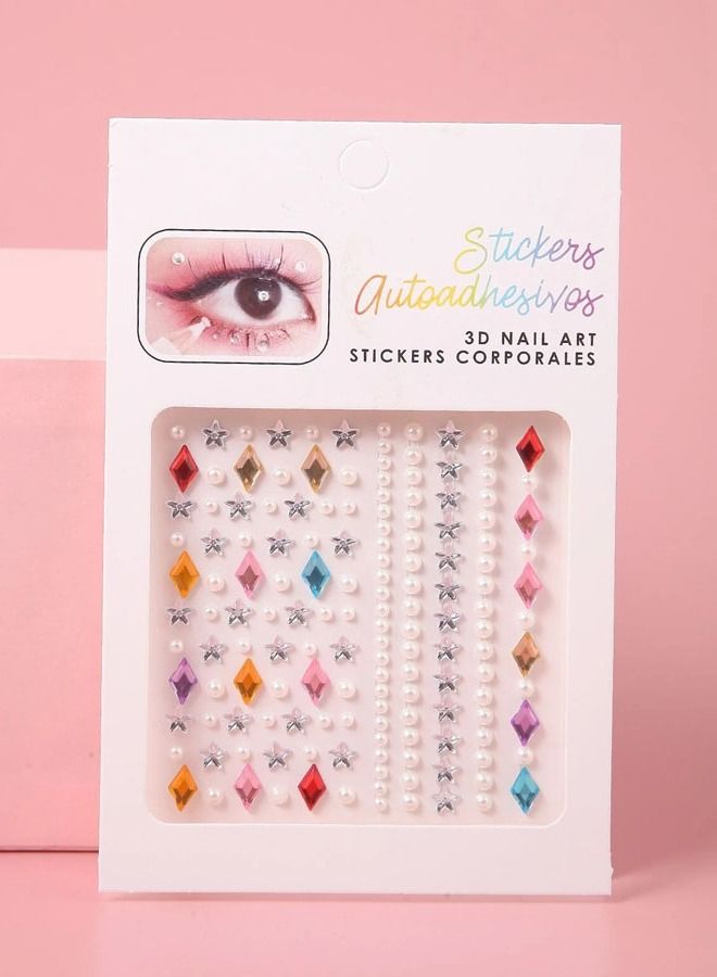 ملصقات تاتو الوجة والجسم من حجر الؤلؤ ذاتية اللصق مناسبة لتزيين الوجه والجسم والأظافر - Image 1