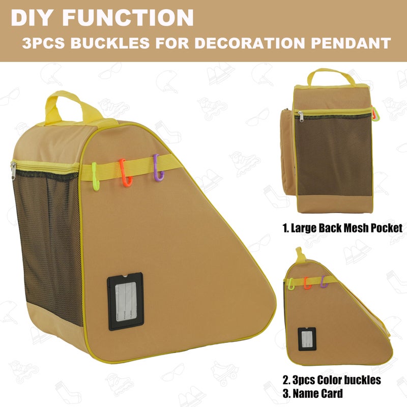 HEXIFUL Skate Bag to Carry Ice Skates, Inline Skates, Roller Skates and Quad Skates for Both Kids and Adults (Apricot/Yellow 016) - Image 5