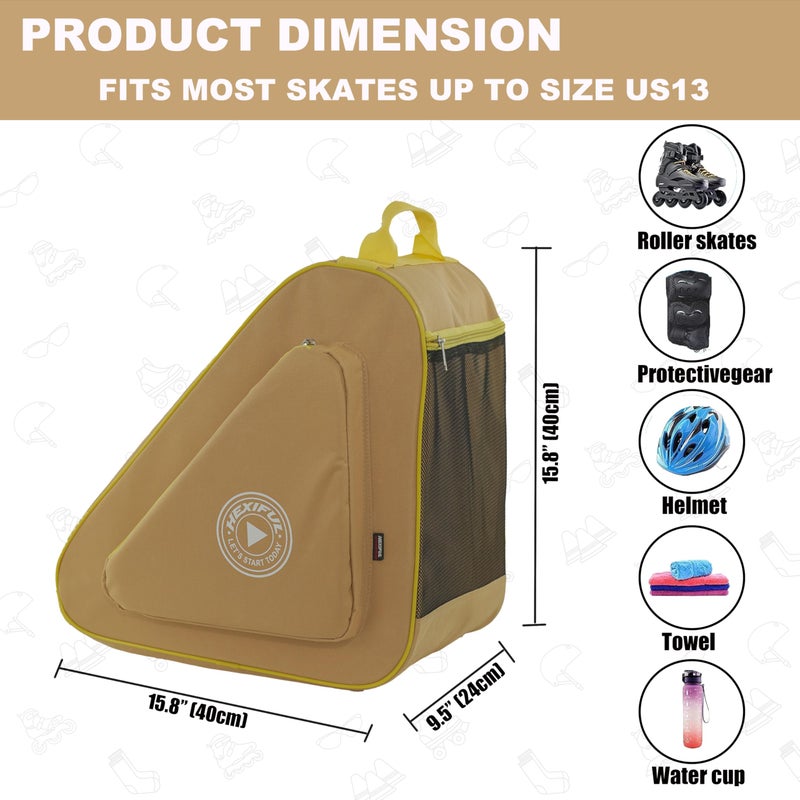 HEXIFUL Skate Bag to Carry Ice Skates, Inline Skates, Roller Skates and Quad Skates for Both Kids and Adults (Apricot/Yellow 016) - Image 4