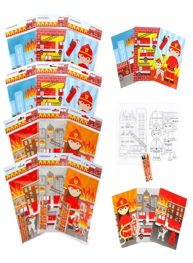 TINYMILLS Fire Truck Coloring Book Set for Kids Party Favors with 12 Coloring Books and 48 Crayons Firefighter Birthday Party Supplies Favor Bag Filler - Image 1