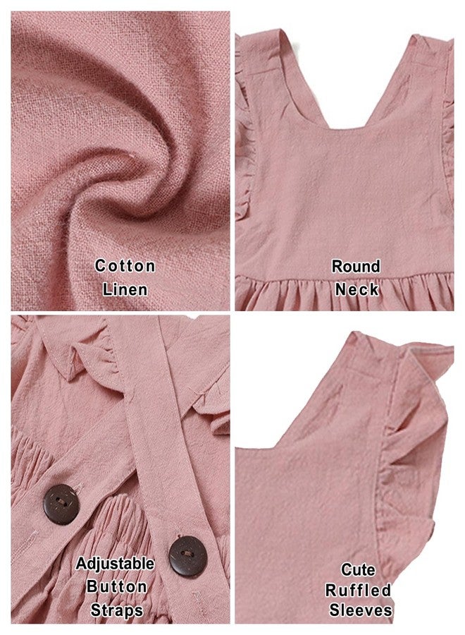 ACESTAR فستان بنات أطفال من قطن الكتان بأكمام مرفوعة - فستان بدون ظهر وبدون أكمام مع حمالات متقاطعة - فستان صيفي غير رسمي (بيج، 100/3-4 سنوات) - Image 2