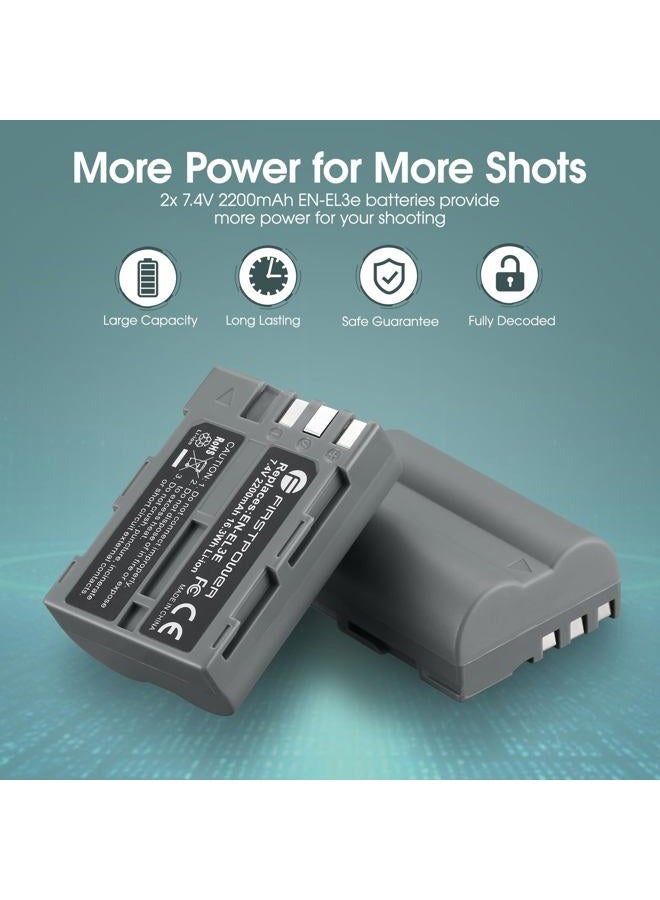 FirstPower EN-EL3e Battery 2-Pack 2200mAh and Dual USB Charger Compatible with Nikon D50, D70, D70s, D80, D90, D100, D200, D300, D300S, D700 Digital SLR Cameras - Image 2