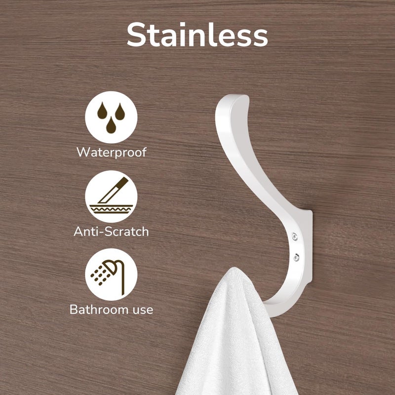jockcaras Hanging Coat Hooks Wall Mount - Heavy Duty (30LB), Large Coat Hanger Wall Hangers, Metal Hooks For Hanging Towels, Backpack, Hat, Jacket, Key, Bag, Purse, Clothes (White 6 Pack) - Image 4