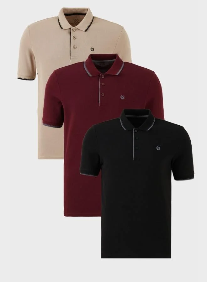 بوراتي تيشيرت رجالي قطن بولو  قطع مخطط بياقة وأزرار