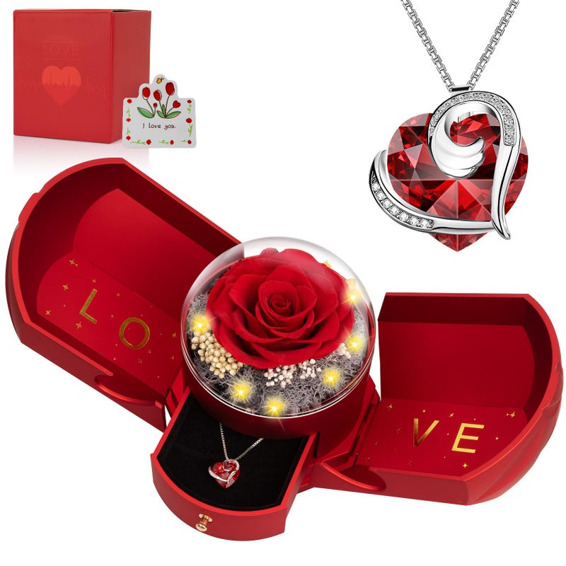 BNWXOY Preserved Real Red Rose with Necklace Mothers Day Gifts for Mom Her Wife Girlfriend Women Grandma on Valentines Mothers Day Sweetest Day Christmas Anniversary RomanticRed - Image 2