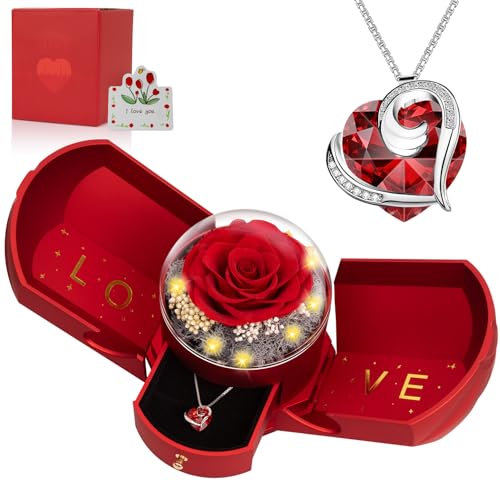 BNWXOY Preserved Real Red Rose with Necklace Mothers Day Gifts for Mom Her Wife Girlfriend Women Grandma on Valentines Mothers Day Sweetest Day Christmas Anniversary RomanticRed - Image 1