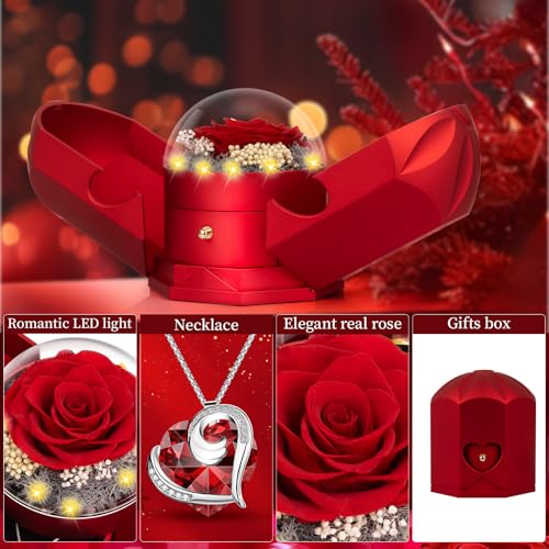 BNWXOY Preserved Real Red Rose with Necklace Mothers Day Gifts for Mom Her Wife Girlfriend Women Grandma on Valentines Mothers Day Sweetest Day Christmas Anniversary RomanticRed - Image 3