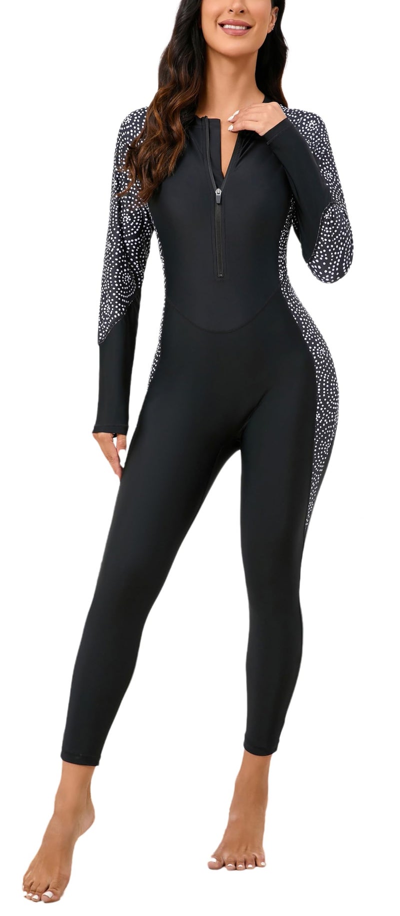 Halcurt Woman Full Body Swimsuit Rash Guard Long Leg Bathing Suits Sun Guard Stinger Suit Black M - Image 2