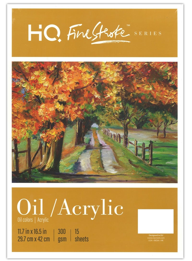 HQ دفتر رسم زيت وأكريليك بحجم A3 15 ورقة بسماكة 300 جرام لكل متر مربع