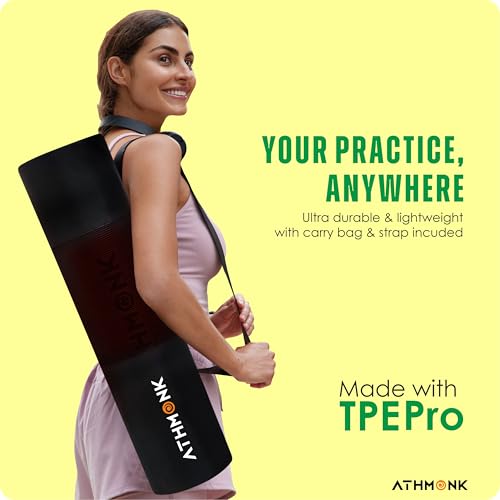 Athmonk Dual Colour TPE Pro Yoga Mat for Woman and Man with Alignment Guide Lines | Home Gym Equipment Exercise Mats for Workout | 6mm Thick Anti Slip Mat for Kids | Big Size with Cover Bag, Red - Image 5