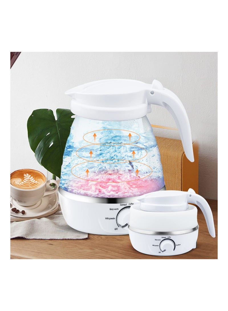 Excefore غلاية قابلة للطي محمولة، غلاية سفر خفيفة الوزن للسيارة المتنقلة، غلاية كهربائية قابلة للطي للتخييم بسعة 0.6 لتر، غلاية صغيرة قابلة للطي من السيليكون لغرفة النوم (أبيض) - Image 1