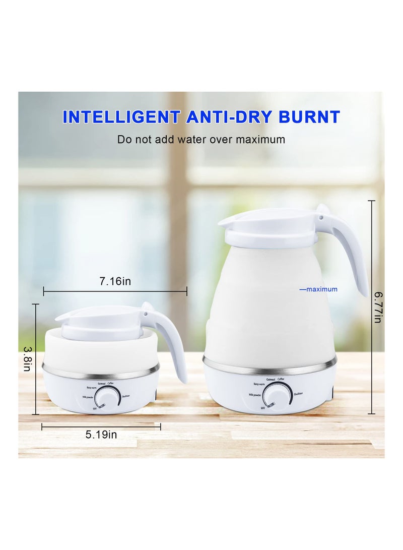 Excefore غلاية قابلة للطي محمولة، غلاية سفر خفيفة الوزن للسيارة المتنقلة، غلاية كهربائية قابلة للطي للتخييم بسعة 0.6 لتر، غلاية صغيرة قابلة للطي من السيليكون لغرفة النوم (أبيض) - Image 3