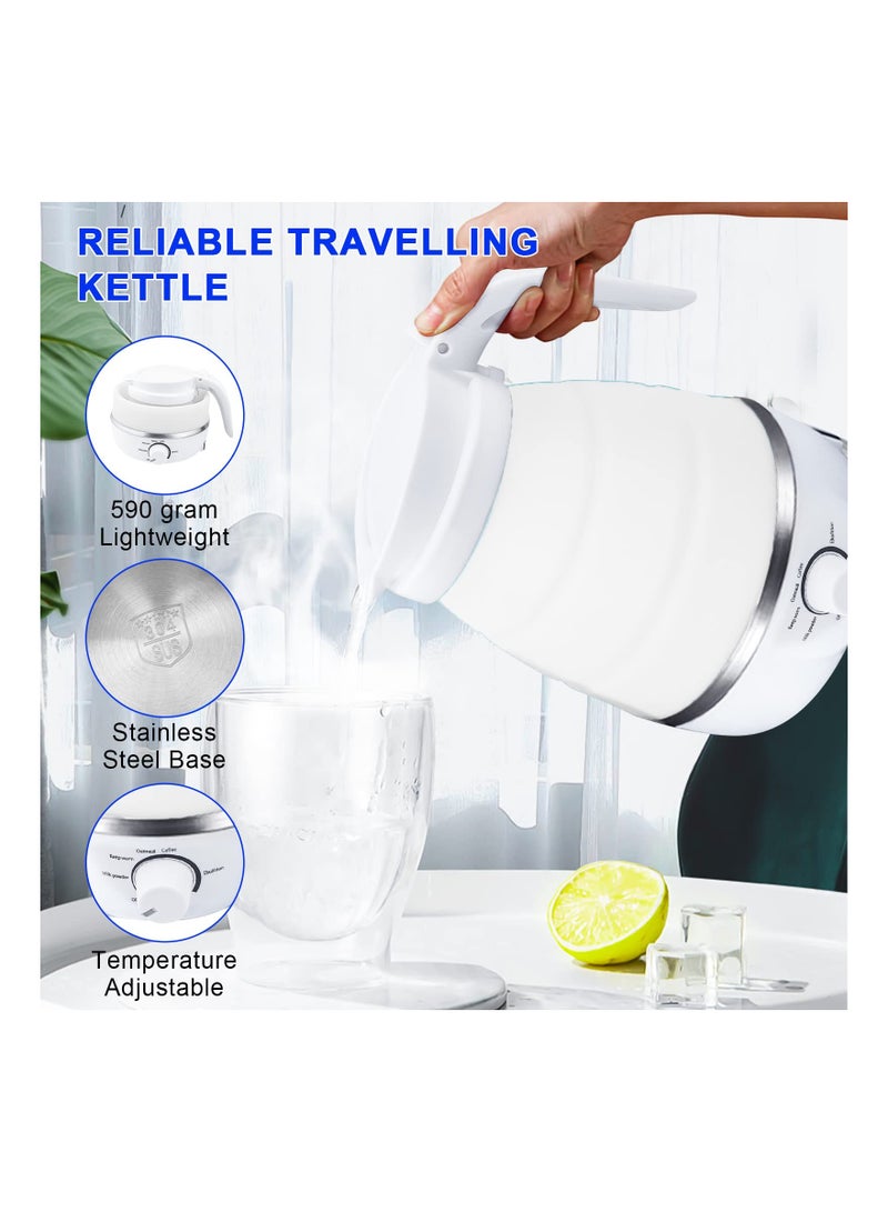 Excefore غلاية قابلة للطي محمولة، غلاية سفر خفيفة الوزن للسيارة المتنقلة، غلاية كهربائية قابلة للطي للتخييم بسعة 0.6 لتر، غلاية صغيرة قابلة للطي من السيليكون لغرفة النوم (أبيض) - Image 2