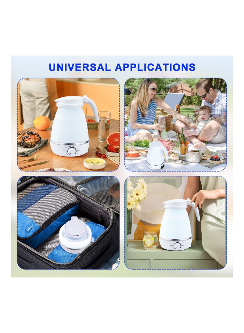 Excefore غلاية قابلة للطي محمولة، غلاية سفر خفيفة الوزن للسيارة المتنقلة، غلاية كهربائية قابلة للطي للتخييم بسعة 0.6 لتر، غلاية صغيرة قابلة للطي من السيليكون لغرفة النوم (أبيض) - Image 5