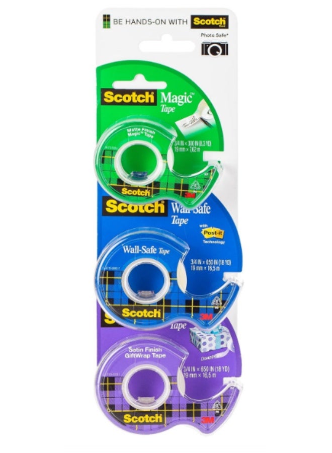 Scotch Tapes Promo 14 - Magic Tape + Wall-Safe Tape + Gift-wrap Tape, Different tape dispenser for all uses, choose the perfect one, 3 dispensers/pack