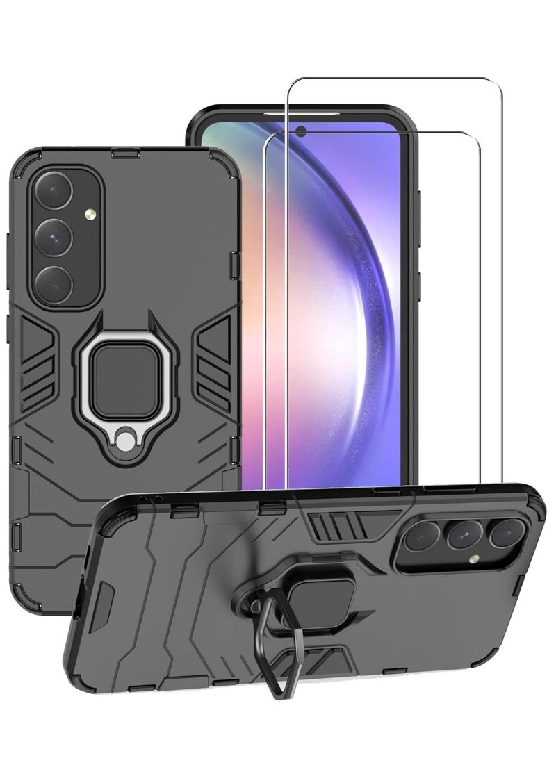 Mmmon Phone Case For Samsung Galaxy A55 5G Case Cover With Screen Protector,Heavy Duty Dual Layer Shockproof Protective Cover with Magnetic Ring Kickstand (Black) - Image 1