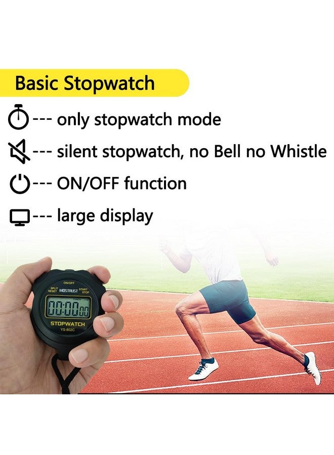 MOSTRUST Digital Simple Stopwatch, Single Lap Basic Stopwatch, No Bells, No Clock, No Alarm, Silent, On/Off With Lanyard For Swimming Running Sports Training Coaches Kids - Image 2