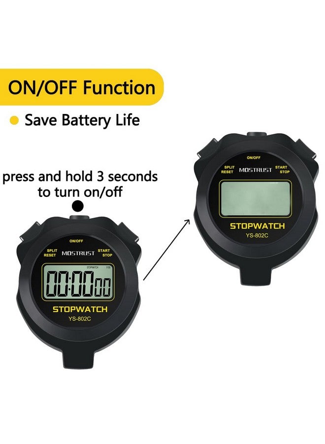 MOSTRUST Digital Simple Stopwatch, Single Lap Basic Stopwatch, No Bells, No Clock, No Alarm, Silent, On/Off With Lanyard For Swimming Running Sports Training Coaches Kids - Image 3