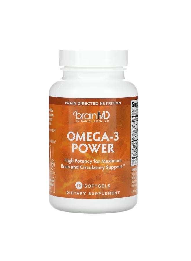 BRAINMD Omega 3 Power 60 Softgels - Image 1