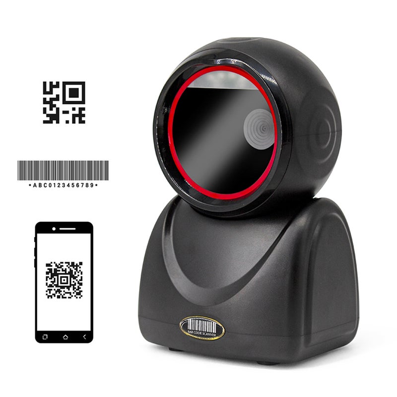 Desktop Barcode Scanner: Black USB Wired 20cm Scan Distance - 1D/2D/QR Strong Decoding Capacity Hands-Free Design for Supermarkets, Retail Stores, Warehouses - Image 1