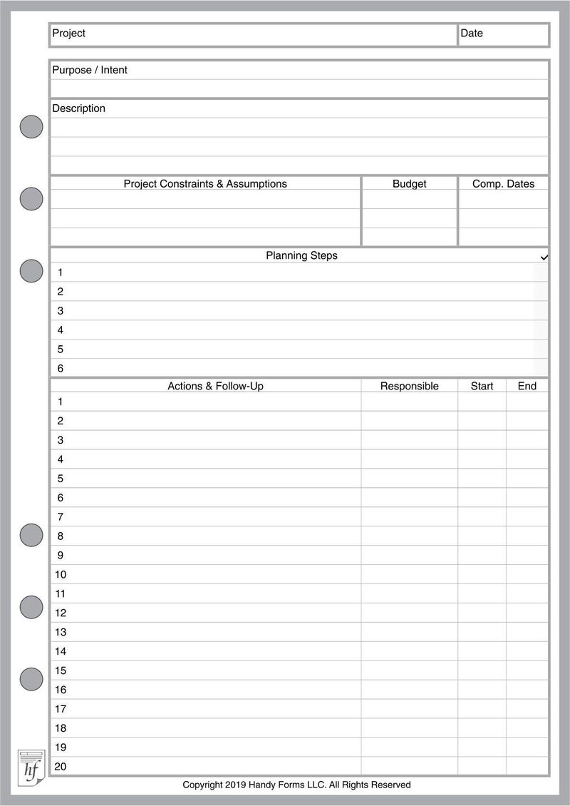 A5 Size Project Planner, Sized and Punched for 6-Ring A5 Notebooks by Filofax, LV (GM), Kikki K, TMI, and Others. Sheet Size 5.83" x 8.27" (148mm x 210mm)