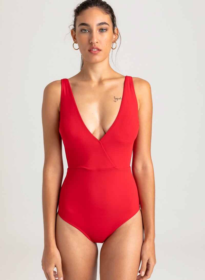 VULEVU Double Breasted One Piece Swimsuit Red - Image 1