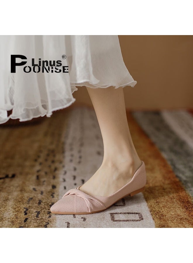 Pounise أحذية نسائية مسطحة، ستايل كوري، أحذية قارب مقاس كبير، نعل مسطح ناعم، Pqm-02، وردي، 41/255 - Image 5