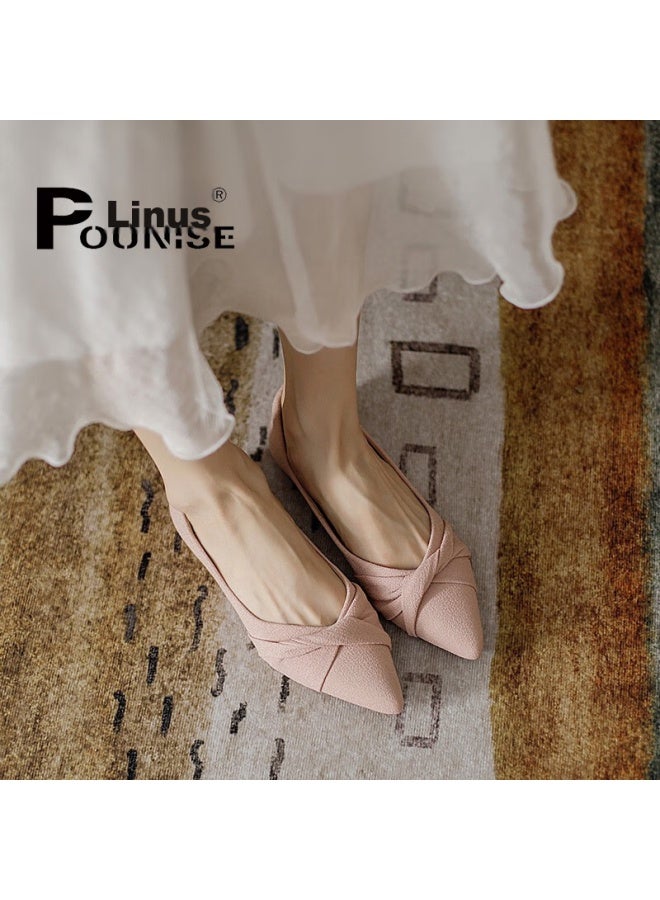 Pounise أحذية نسائية مسطحة، ستايل كوري، أحذية قارب مقاس كبير، نعل مسطح ناعم، Pqm-02، وردي، 41/255 - Image 1