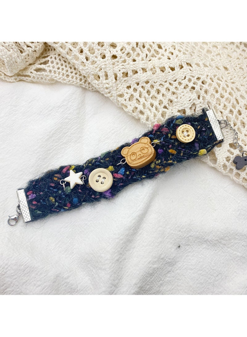 Black Bear Button Hand Braided Bracelet  - Image 1